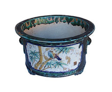 Orientliving Chinese Ceramic Dimensional Flower Butterfly Round Planter Green
