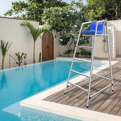 QYQCXGL Heavy-Duty Stainless Steel Lifeguard Chairs, 3.9/4.9/5.9ft Pool Deck Seating, Comfortable Outdoor Bar Stool for Adults, Durable Lifeguard Tower for Patios & Lakes (H 180cm/71inch)