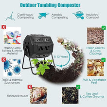 RUYICZB 43 Gallon Outdoor Compost Bin, Dual Chamber Compost Tumbler W/2 Sliding Doors, Large Capacity Composting Bins, Garden Rotating Tumbling Composter for Patio Yard Lawn
