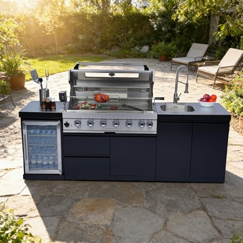 96" 6-Burner Outdoor Kitchen Island Modular BBQ Grill Black&Sivler LPG