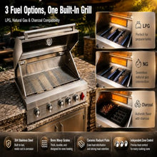 32in Built in Propane Gas Grills Charcoal & Natural Gas Triple Combo Grill