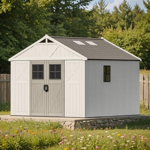 Patiowell 10x10 FT Resin Outdoor Storage Shed with Floor, Beige