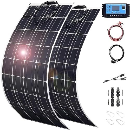 800 Watt Solar Panel Kit, 2 × 400 Watt Flexible Solar Power Panel Photovoltaic Module with 40A Solar Charge Controller Monocrystalline Solar Panel for Camping Off Grid Battery Charging Boat