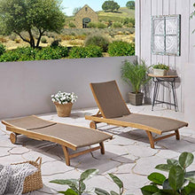Great Deal Furniture Kimberley Outdoor Wicker and Wood Chaise Lounge with Pull-Out Tray, Set of 2, Brown, Teak Finish, (307671)