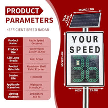 23.6"X35.4" Solar Powered Radar Speed Sign - Radar Speed Limit Sign,Ip65, Easy To Mount,Adjustable Speed Limit,With Remote Control And Accessories