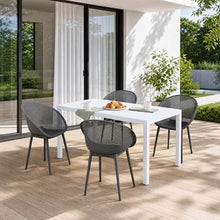 Trygoal 5-Piece Indoor/Outdoor Bistro Set, Weatherproof Patio Furniture Set with Rectangular Slatted Table & 4 Mesh Chairs, Modern Lounge Chairs with Non-Slip Feet for Balcony, Backyard, Warm Grey