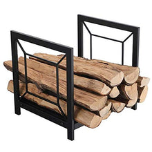 LFSDFJ Small 16inch Inside/Outdoor/Fire Pit Firewood Rack Holder,Fireplace Log Carrier,Portable Metal Kindling Logs Storage Stand,Black,Firewood Rack