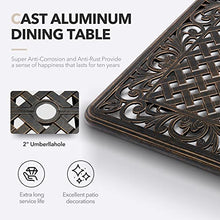 Ailismail 7-Piece Outdoor Dining Set Cast Aluminum Retro Patio Dining Set for 6 with 59” Table, 6 Chairs, Thicker Cushion, and Umbrella Hole Bronze