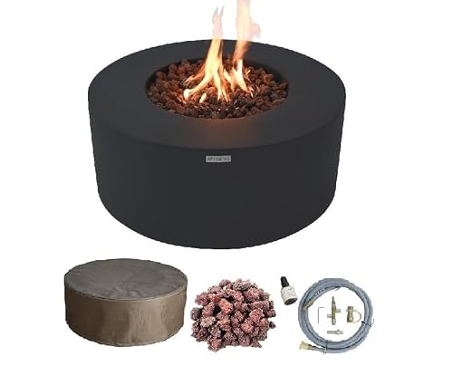 AMS Fireplace | Modeno | Venice | Firepit Table | Cover and Lava Rocks Included | (Fuel: Natural Gas - Black)