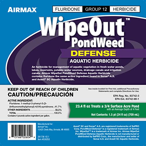 Airmax Wipeout Pond Weed Defense Herbicide & Aquatic Weed Control, 24 Ounce