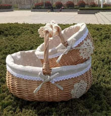 Storage Basket,Traditional Wicker Shopping with Fabric Lining Handmade Hamper Food Container Picnic for Wedding, Party,Medium