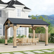 GOHONEI 10x12 ft Cedar Wood Gazebo, Hardtop Gazebo with Galvanized Steel Peak Roof, Outdoor Pavilion for Garden, Backyard, Patio, Deck