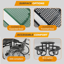 OUTTANS Commercial Metal Picnic Table (Black, 46in, Round, Expanded Steel)