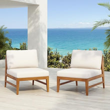 Christopher Knight Home Suri Set of 2 Acacia Wood Lounge Chair Outdoor, Contemporary Accent Chair Set with Weather Resistant Cushion, Deep Seating Armless, Comfy Patio Chairs, Teak + Cream