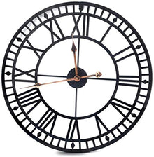 SBTXHJWCGLD Home Clock 60cm Large Round Black Metal Black Wall Clock Large Clock Garden Outdoor Wall Clock Antique Vintage Retro Style Roman Numerals