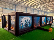 AIRMAT FACTORY Inflatable Maze Halloween Haunted House, Outdoor Inflatable Labyrinth Maze Game, Spooky Theme with Pumpkins/Bats/Ghosts, Includes Blower/Repair Kits, 36x13x6.6ft