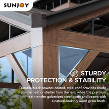 Sunjoy 12.5 x 12.5 ft. Hardtop Gazebo Brown Steel 2-Tier Outdoor with Ceiling Hook