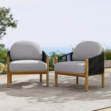 Christopher Knight Home Grotta Acacia Wood Patio Accent Chair Set of 2, Wooden Lounge Chair Outdoor, Outdoor Barrel Chair with Rope Weave+Removable Cushion, Curved Backrest Lounge Sofa, Gray+Teak