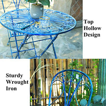 GPWDIEJB Outdoor Folding Patio Side Table Set with 2 Chairs Retro Wrought Iron End Table and Coffee Tables Round Metal Waterproof Bistro Tables for Garden Porch Balcony Yard Lawn.