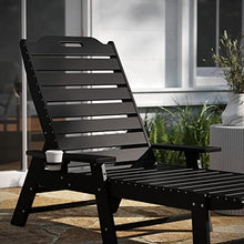 Taylor & Logan Edgley Set of 2 Adjustable Adirondack Lounger with Cup Holder- All-Weather Indoor/Outdoor HDPE Lounge Chair in Black