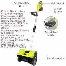 Cordless Snow Shovel Kit - Lightweight Brushless Snow Removal Tool with 32cm Cleaning Width, Electric Snow Blower for Driveway, Patio, Deck, Sidewalks, Stairs & Dog Path Green Two Battery