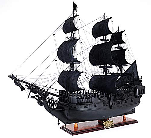 Old Modern Handicrafts Black Pearl Pirate Ship Model with Display Case Multicolor