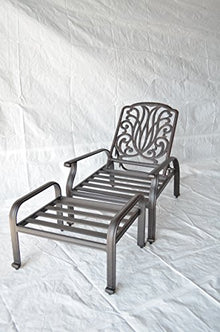 Elizabeth Outdoor Patio Set of 4 Adjustable Club Chairs Cast Aluminum Sunbrella Sesame Cushions