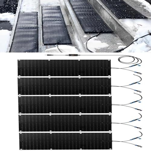 MOIUBYW Snow Melting Mats, 1/2/3/4/5 pcs Walkways Heated Outdoor Mats Sidewalk No Slip Heating Mat Melts up to 2In of Snow Per Hour Snow and Ice Melt Products for Winter Snow Removal(5 Pcs,12x36in/(30