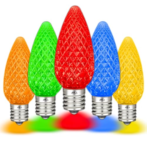 Novelty Lights 250CT C9 LED Faceted Ultra Bright Dimmable Outdoor Christmas Light Replacement Bulbs - Decorative Multicolor Lights