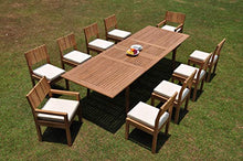 TeakStation 10 Seater Grade-A Teak Wood 11 Pc Dining Set: 118" Double Extension Rectangle Table and 10 Veranda Chairs (2 Arm & 8 Armless Chairs) #TSDSVR41