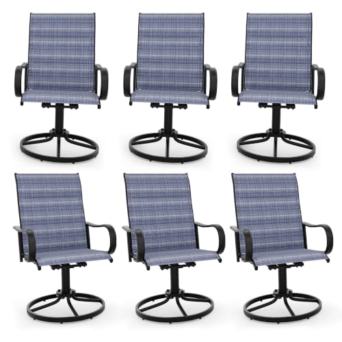 Garvee Patio Swivel Chair Set of 6 Outdoor Dining Chair Padded Mesh Blue