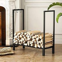 JDXQBLD Firewood Rack Large Firewood Log Rack for Outdoor/Patio/Deck/, Tall 75cm Heavy Duty Iron Metal Kindling Logs Storage Stand with 3 Hooks,
