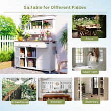 65.7'' H Tall Garden Potting Bench with Hutch, Patio Storage Workstation Featuring 3 Shelves, 6 Drawers & 2 Bottom Cabinets, Side Hooks for Mudroom or Entryway (White)