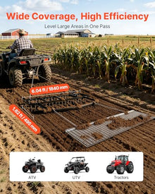VEVOR Drag Harrow, 6 ft Tow-Behind Driveway Grader with Chain Harrow, Adjustable Width & 80lbs Load Capacity, Heavy Duty Lawn Leveling Rake, Fits ATVs UTVs Tractors, for Gravel Driveway Field
