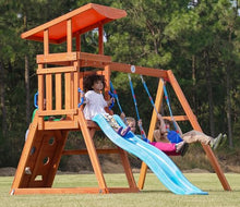 DOLPHIN PLAYGROUND T Wooden Swing Set with Slide and Sandbox for Ages 2-6