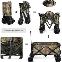 Collapsible Wagon Cart, 4 Wheel Folding Utility Garden Lawn Outdoor Camping Cart Heavy Duty Steel Frame Utility Trolley with Push Bar (B) (B)