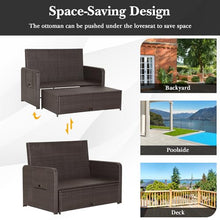 Tangkula Patio Rattan Daybed with 4-Level Adjustable Backrest, Outdoor PE Wicker Loveseat with Storage Ottoman & Folding Side Tray, Double Sunbed Lounger for Balcony, Backyard & Poolside, Black