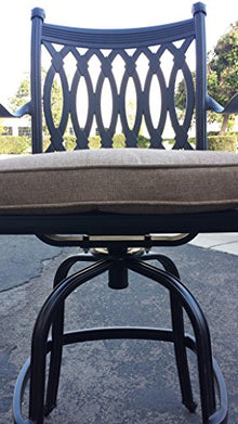 PatioLand Grand Tuscany 5-Piece Outdoor Bar Set 48" Cast Aluminum Dark Bronze Sunbrella Sesame