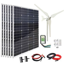 AUECOOR 820W Wind & Solar Power Hybrid Kit: 6 x 120W Solar Panel+100W Wind Turbine+Hybrid Controller+Extension Cable+Battery Cable+Z Brackets+Connectors