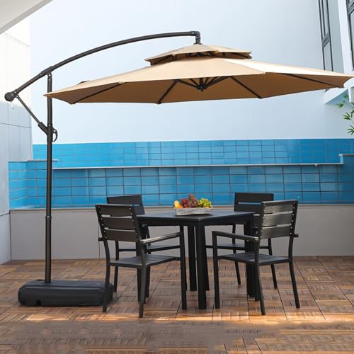 GYYDXXFC Patio Umbrella With Base, Outdoor Sunshade Umbrella, Crank And Sturdy Ribs Easy Push Button, For Pool, Porch, Garden, Deck, Backyard(Beige,3.0m/9.8ft)