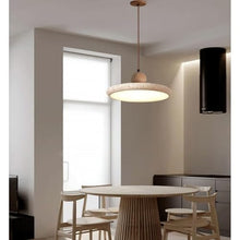 MVNOIRE Natural Stone Round 11.8in Pendant Light Nordic Cream Style Dining Room Hanging LED Source Three Color Dimmable Lamp for Living Bedroom Study