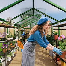 6x10 FT Greenhouse, Outdoor Sliding Door, Polycarbonate Greenhouse with Aluminum Frame, Lockable Door and Ajustable Roof Vent for Backyard, Outside Garden Backyard, Patio, Green