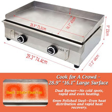 Banfluxion Natural Gas Grill Griddle 28.94"x16.14", Stainless Steel Countertop Flat Top with 2000Pa Low-Pressure Valve, 2-Zone Temperature Control 122-572°F for Home Camping Restaurant BBQ Teppanyaki