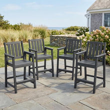 GarveeLife Outdoor Patio Bar Stools Set of 4 – 27.7" Counter Height Bar Chairs with Arms & Back, All-Weather HDPE Wood Grain Patio Dining Chairs for Backyard, Balcony, Deck, Garden (Dark Grey)