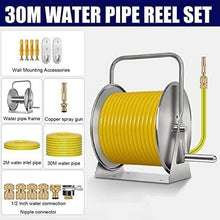 DOIBG Retractable Hose Cart Wall/Floor Mount Hose Reel Garden Hose,Stainless Steel Water Hose Rack-30m Water Pipe Reel Set