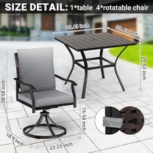 LEVELEVE Outdoor Patio Dining Set with Swivel Chairs and Square Table, All-Weather Metal Bistro Furniture for Lawn, Garden, Deck, Backyard and Porch