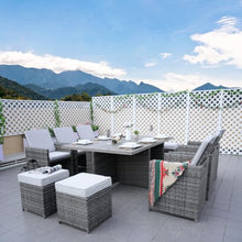 Gray Aluminum 6-Person Outdoor Dining Set with 6 Chairs and 4 Ottomans