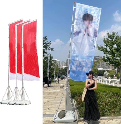 REMYSAOS 5-16ft Telescopic Custom Feather Flag Pole Kit, Advertising Flags for Outside with Stand, Heavy Duty Aluminum Banner Poles for Commercial Sign(3pack)