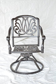 theWorldofpatio Elizabeth Cast Aluminum Powder Coated Dining Swivel Rocker - Set of 4 with Walnut Cushions - Antique Bronze