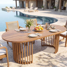 Merax Light Teak Finish Solid Acacia Wood Oval Outdoor Dining Table